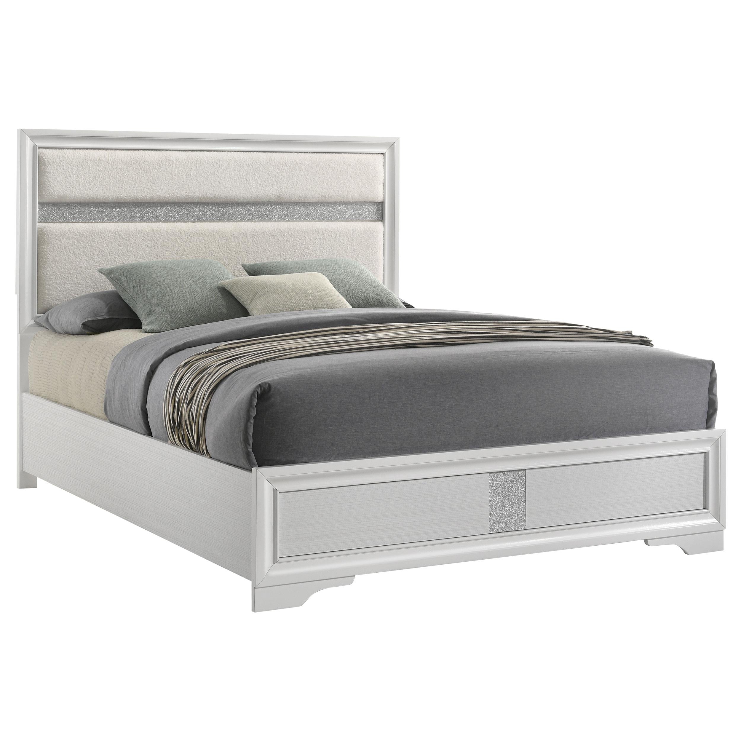 Miranda 55-inch Upholstered Eastern King Panel Bed White - 205110KE