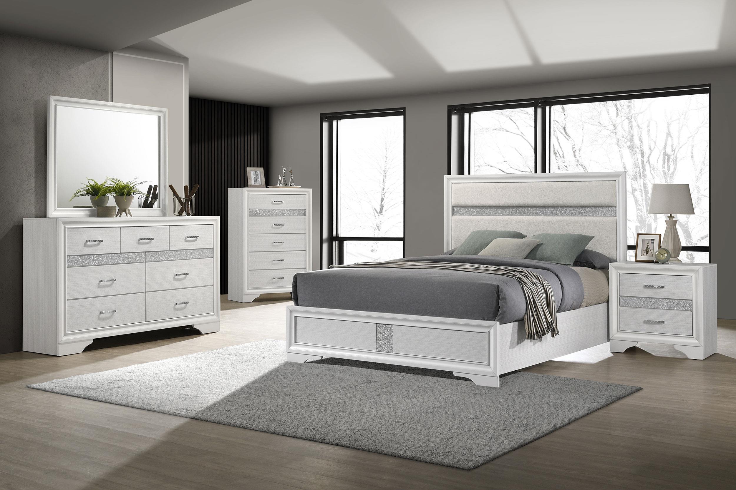 Miranda 55-inch Upholstered Eastern King Panel Bed White - 205110KE