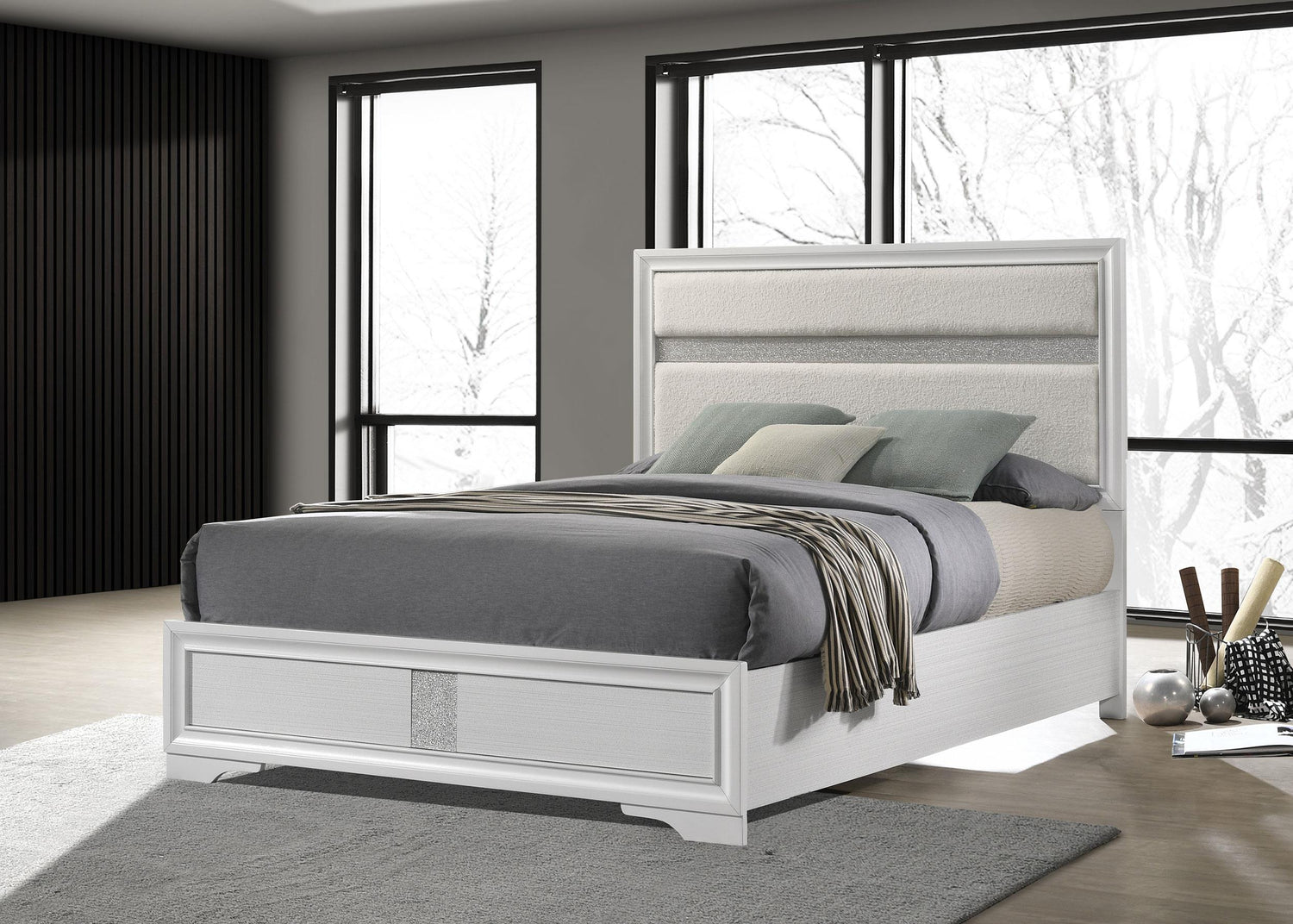 Miranda 55-inch Upholstered Queen Panel Bed White - 205110Q