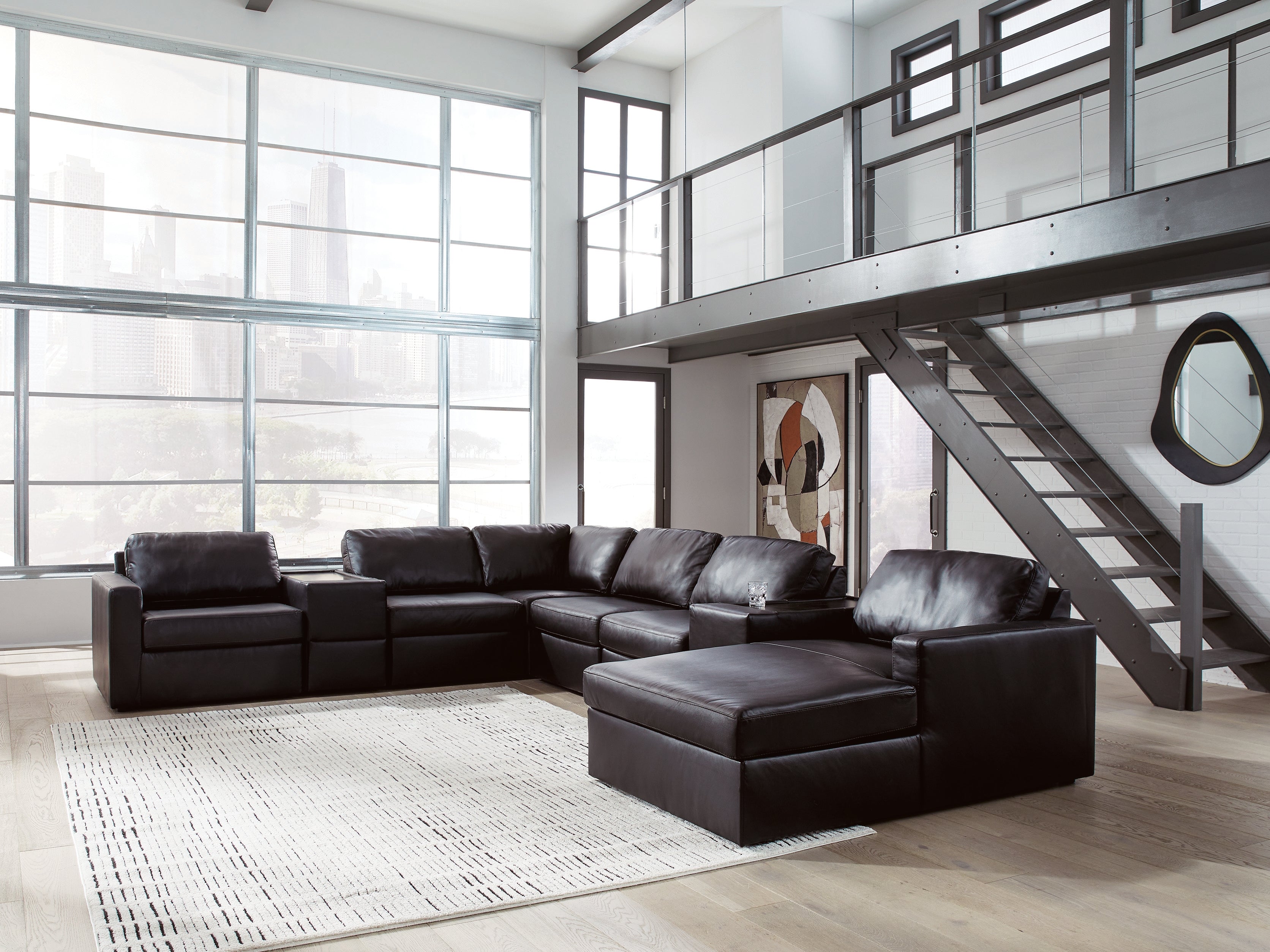 ModMax II Black 8-Piece Sectional with Chaise and Storage Consoles - 74305S42