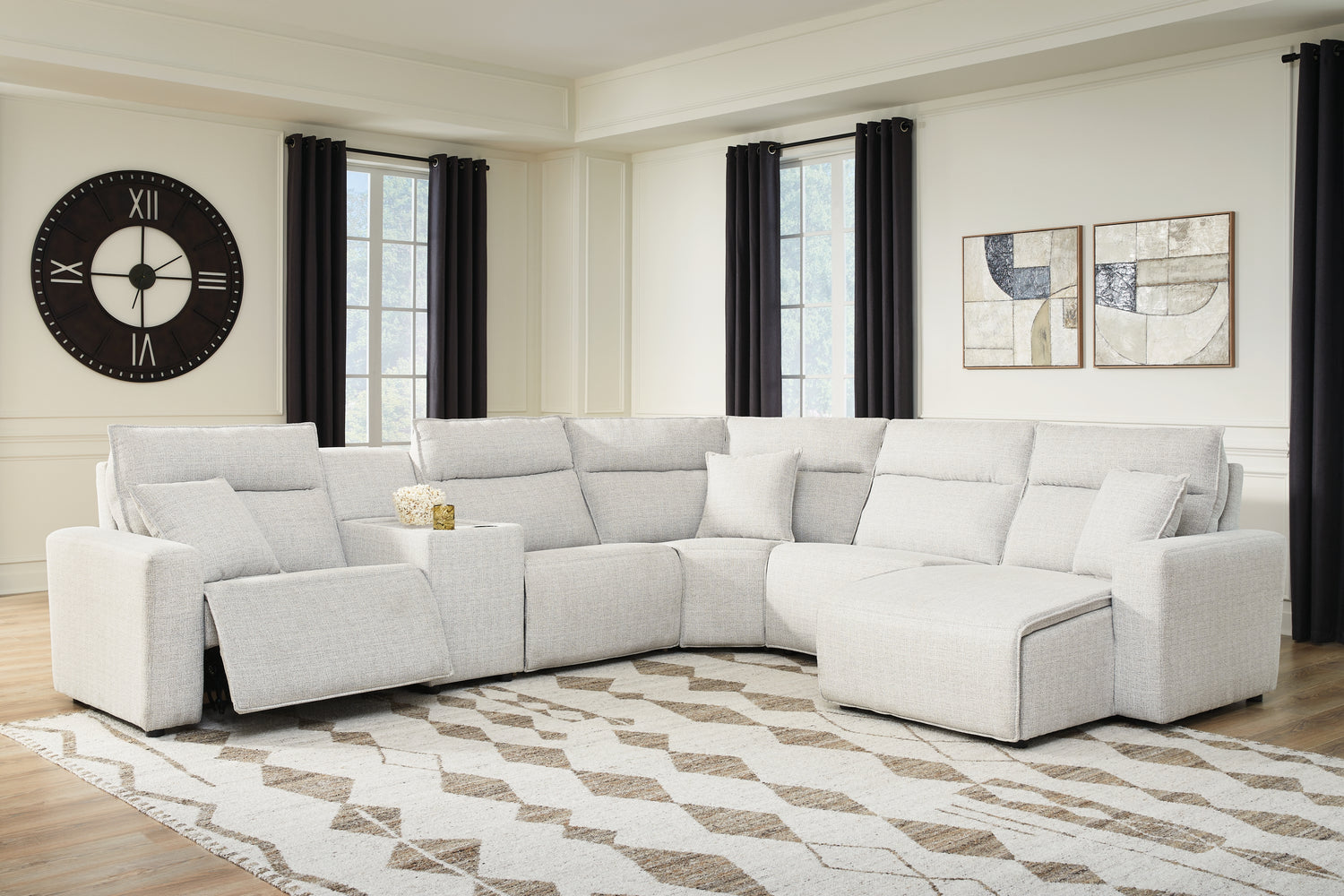 ModMax II Stone 6-Piece Power Reclining Sectional with Chaise and Console - 65907S6