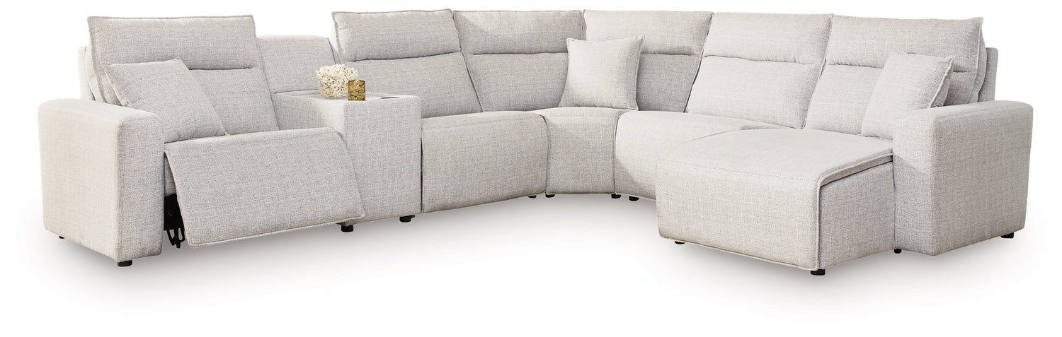 ModMax II Stone 6-Piece Power Reclining Sectional with Chaise and Console - 65907S6