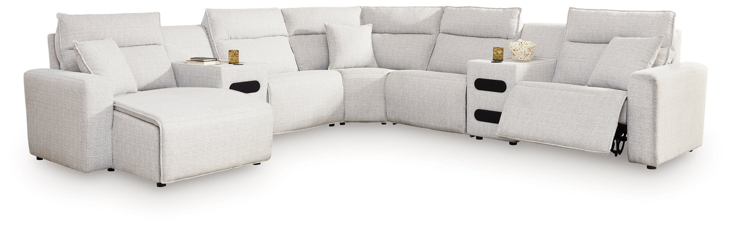 ModMax II Stone 7-Piece Power Reclining Sectional with Chaise and Audio Consoles - 65907S20