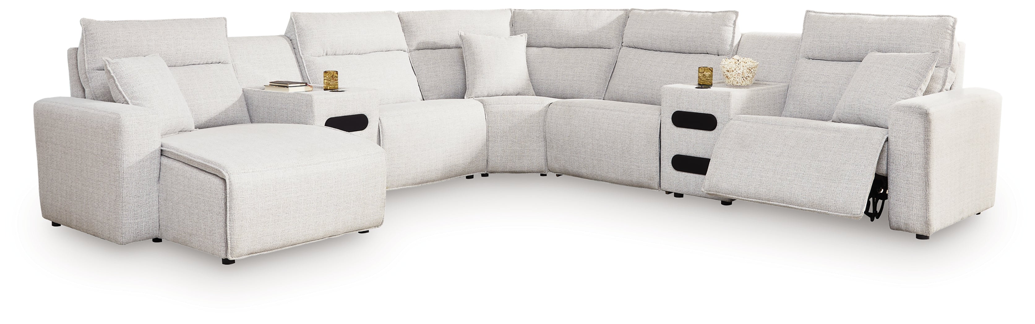 ModMax II Stone 7-Piece Power Reclining Sectional with Chaise and Audio Consoles - 65907S20