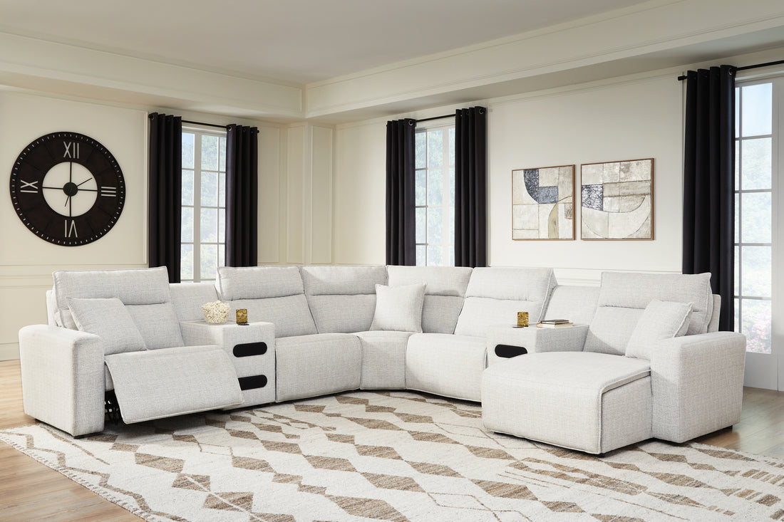 ModMax II Stone 7-Piece Power Reclining Sectional with Chaise and Audio Consoles - 65907S7