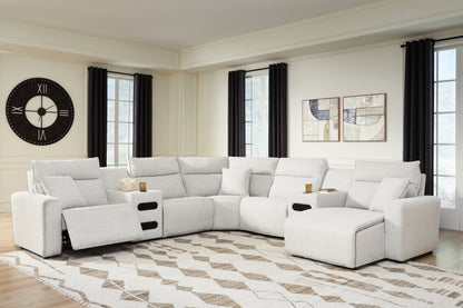 ModMax II Stone 7-Piece Power Reclining Sectional with Chaise and Audio Consoles - 65907S7