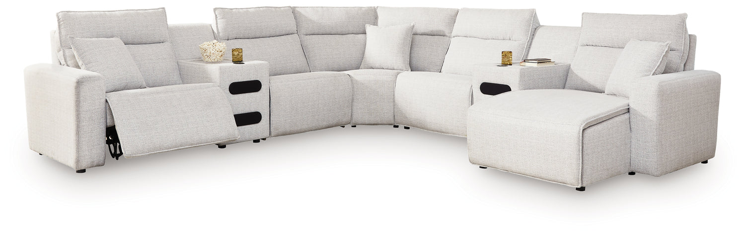ModMax II Stone 7-Piece Power Reclining Sectional with Chaise and Audio Consoles - 65907S7