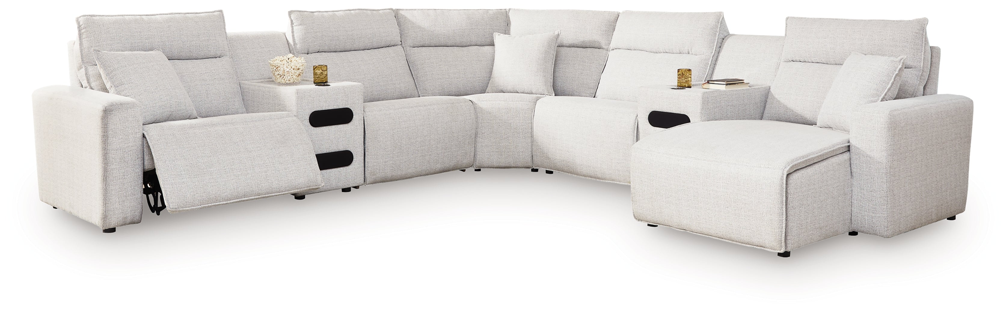ModMax II Stone 7-Piece Power Reclining Sectional with Chaise and Audio Consoles - 65907S7