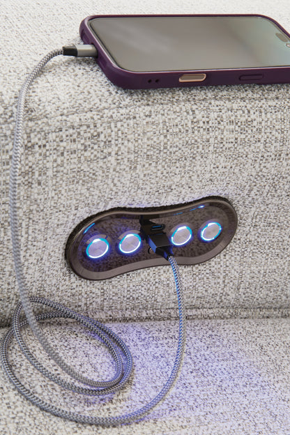 ModMax II Stone 7-Piece Power Reclining Sectional with Chaise and Audio Consoles - 65907S9