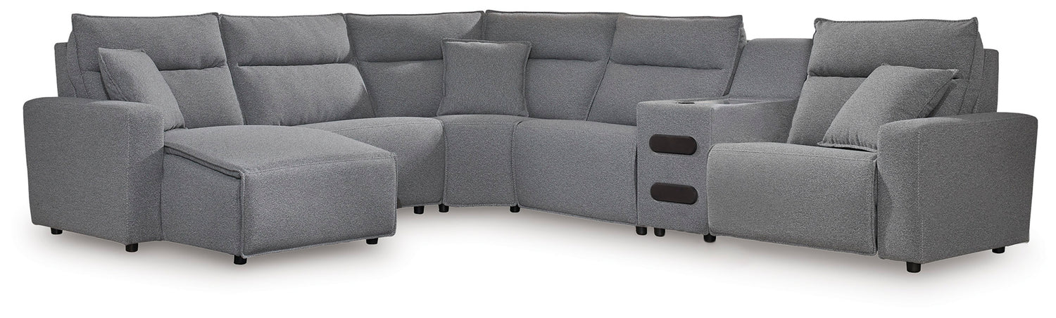 Modmax Salt and Pepper 6-Piece Reclining Sectional with Chaise and Audio Console - 65906S29