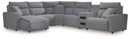 Modmax Salt and Pepper 6-Piece Reclining Sectional with Chaise and Audio Console - 65906S29