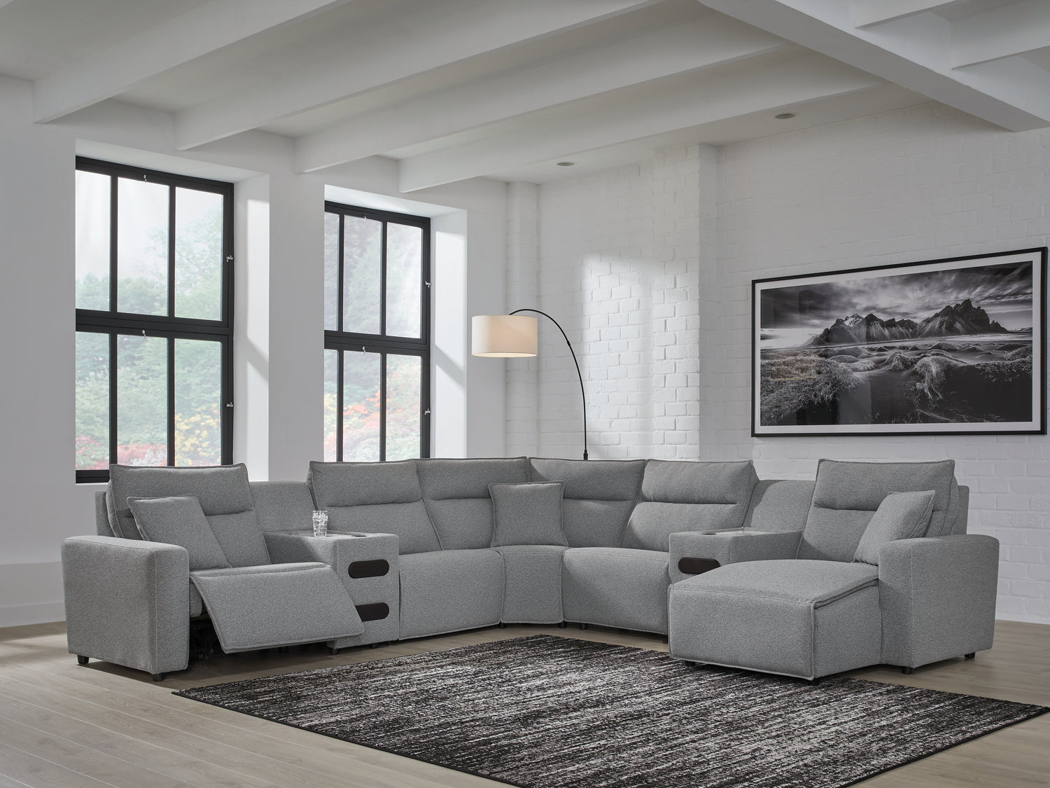 Modmax Salt and Pepper 7-Piece Power Reclining Sectional with Chaise - 65906S7