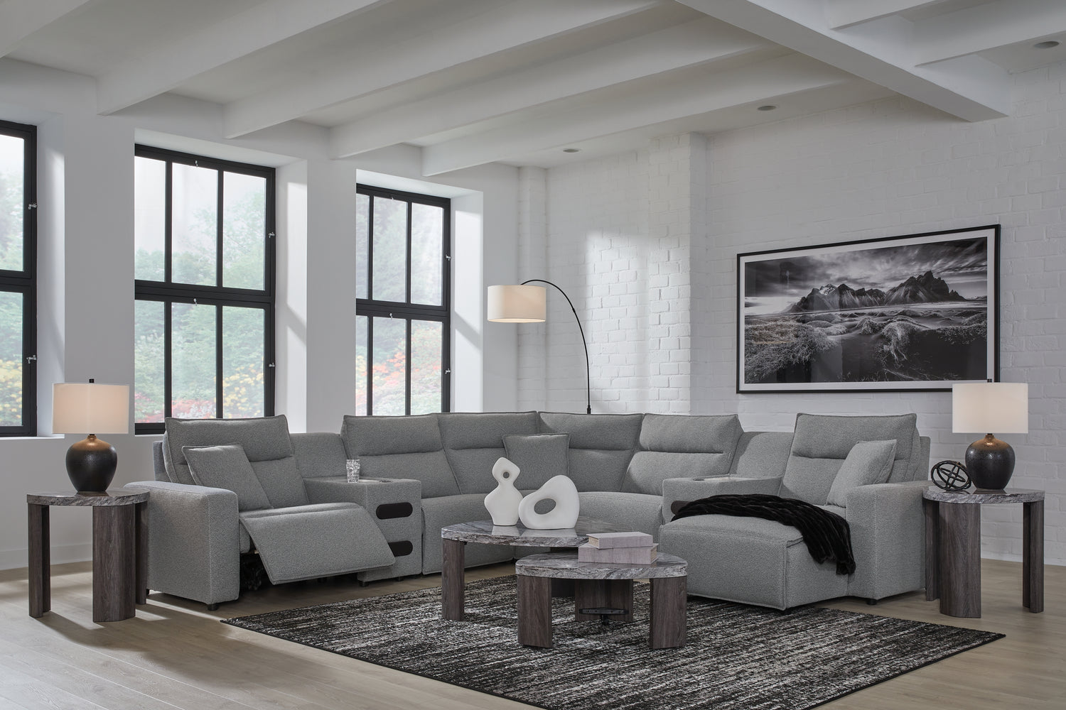 Modmax Salt and Pepper 7-Piece Power Reclining Sectional with Chaise - 65906S7