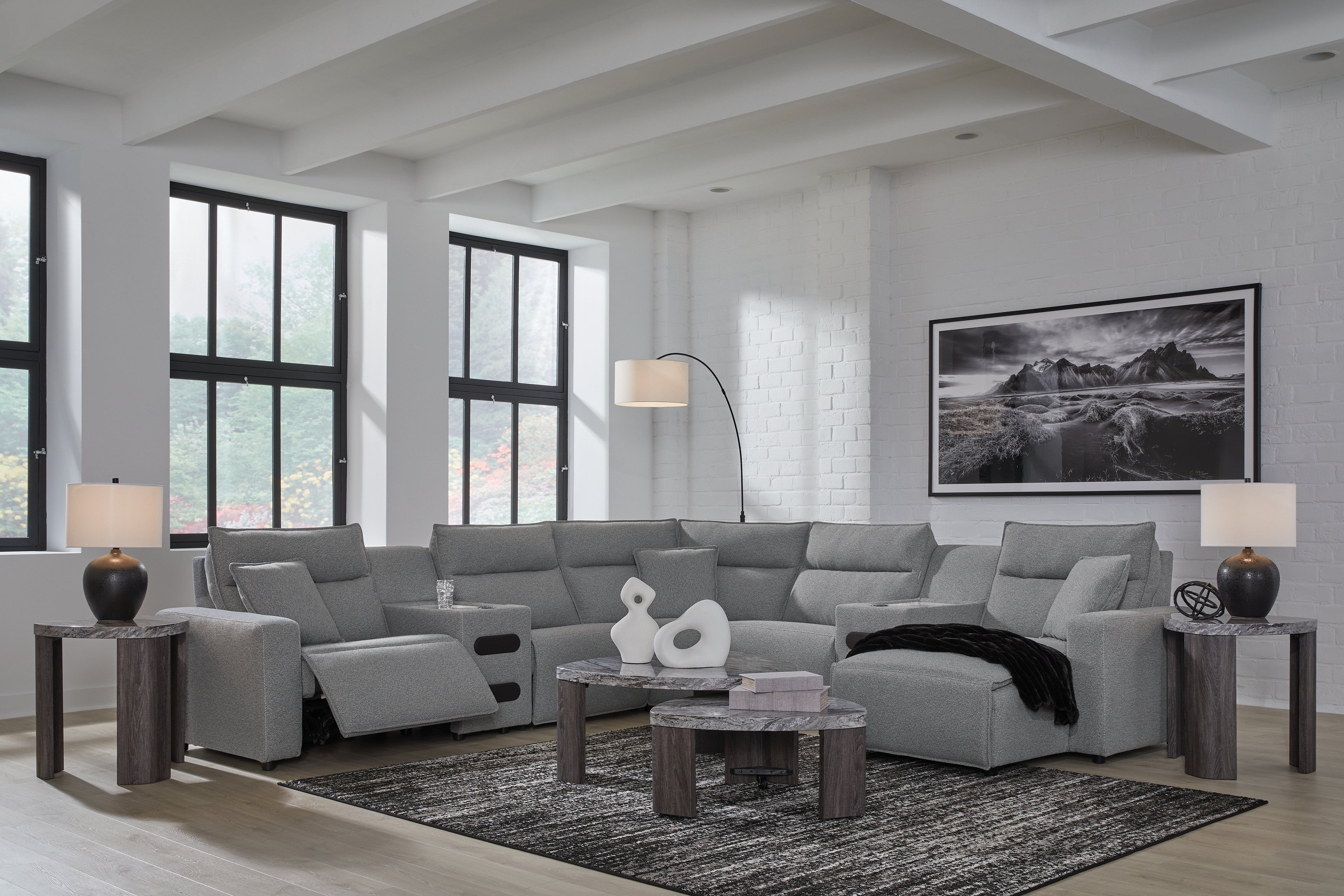 Modmax Salt and Pepper 7-Piece Power Reclining Sectional with Chaise - 65906S7