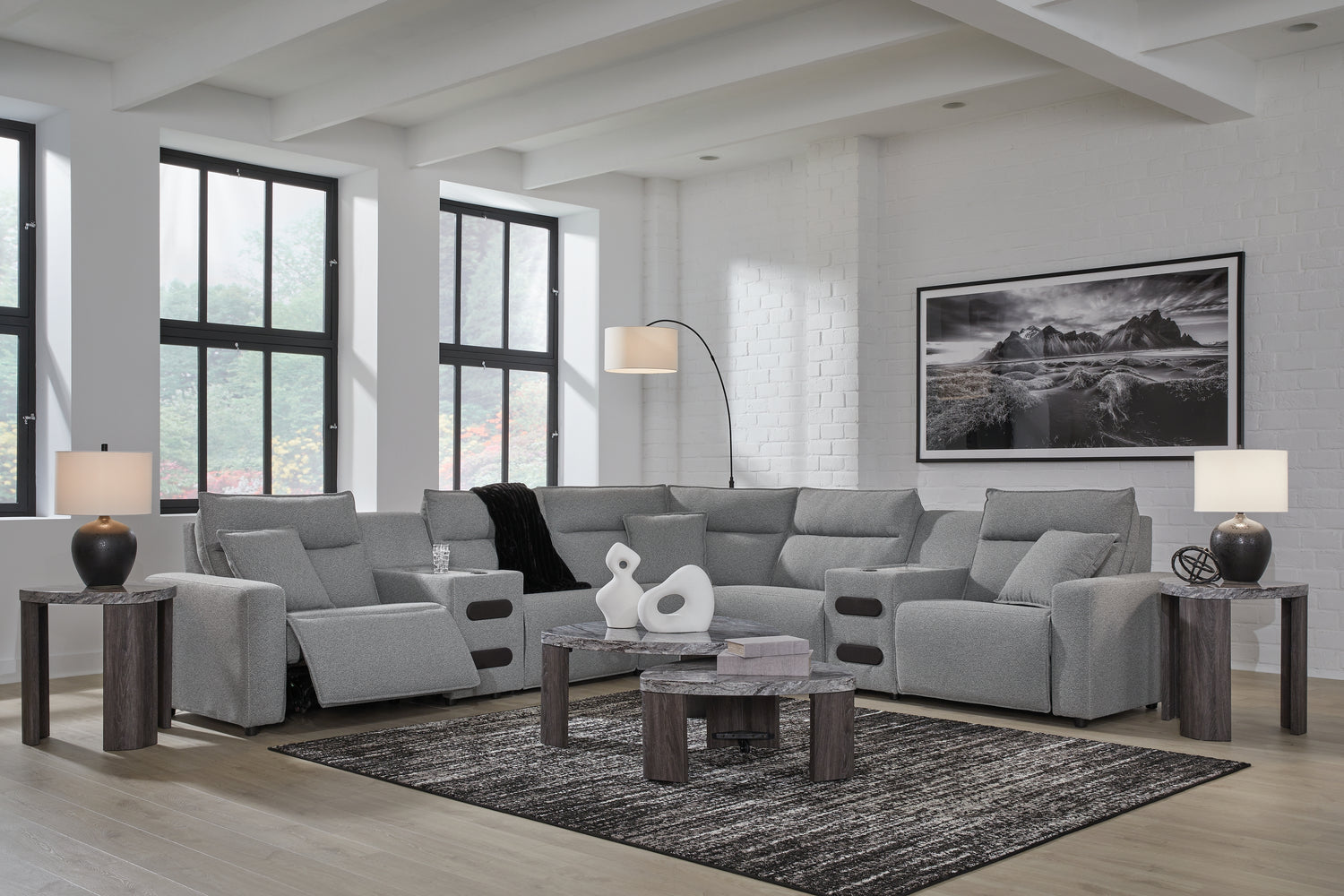 Modmax Salt and Pepper 7-Piece Power Reclining Sectional with Chaise - 65906S9