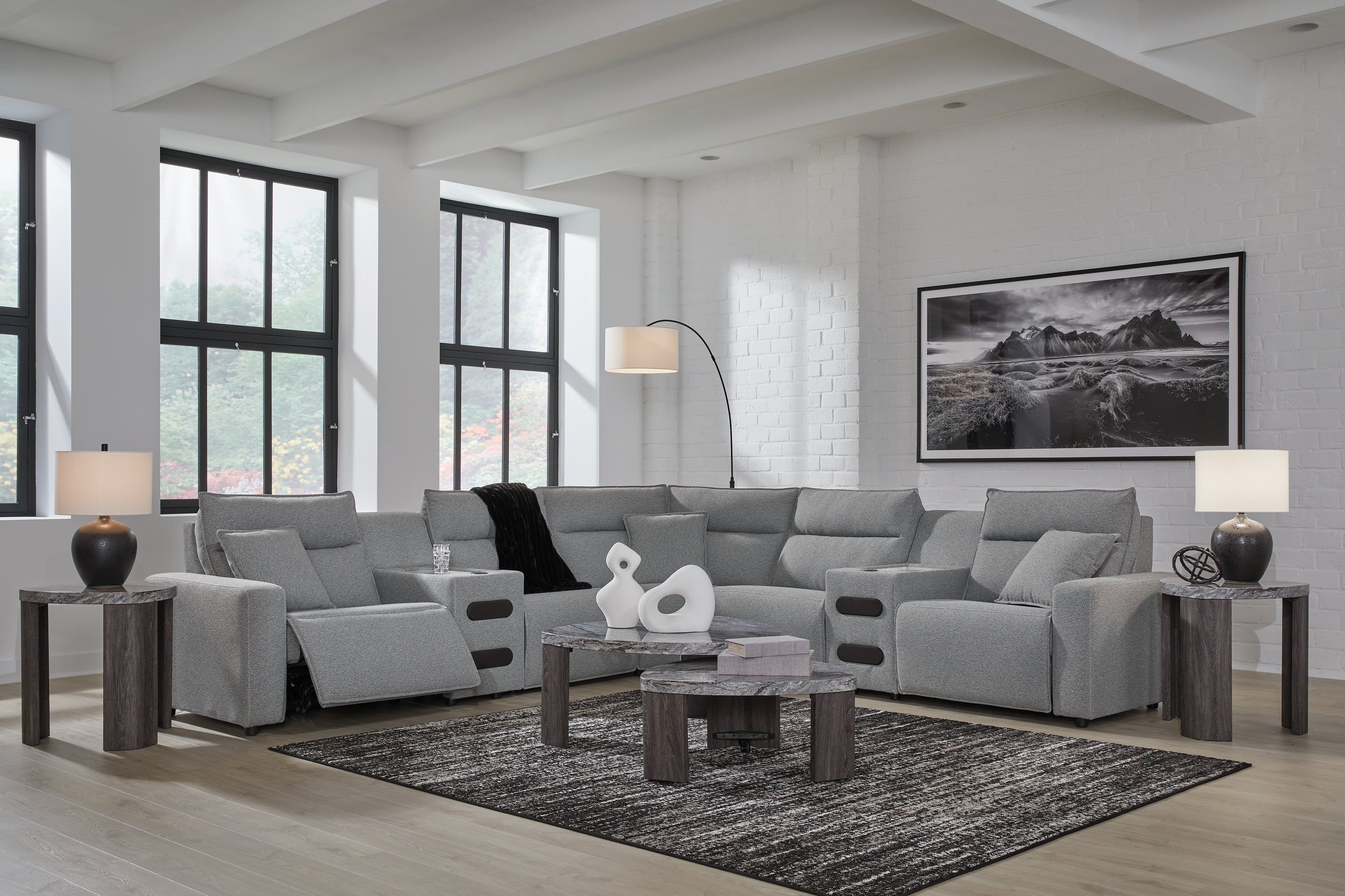 Modmax Salt and Pepper 7-Piece Power Reclining Sectional with Chaise - 65906S9