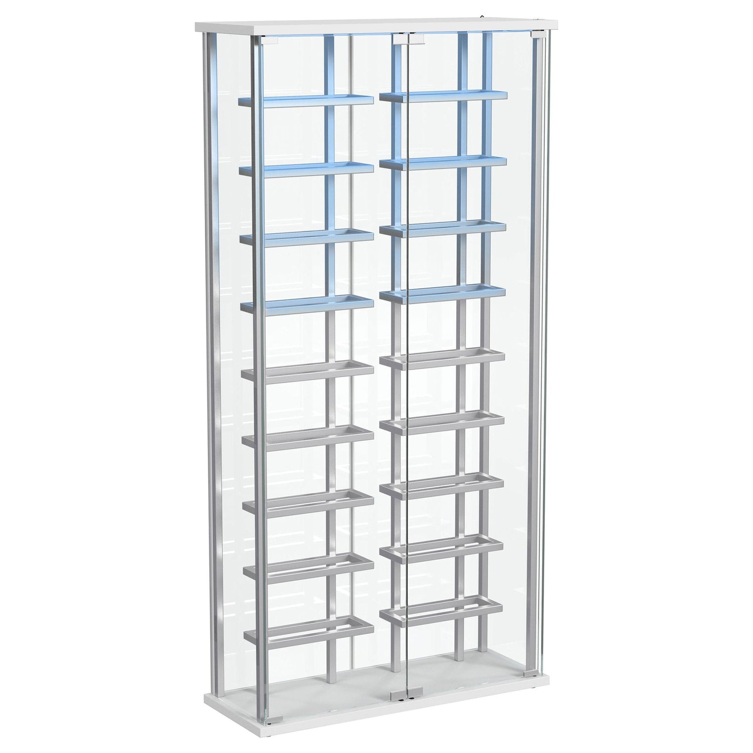 Montara Tempered Glass Wine Storage Display Curio Cabinet with LED Lighting Chrome - 182037
