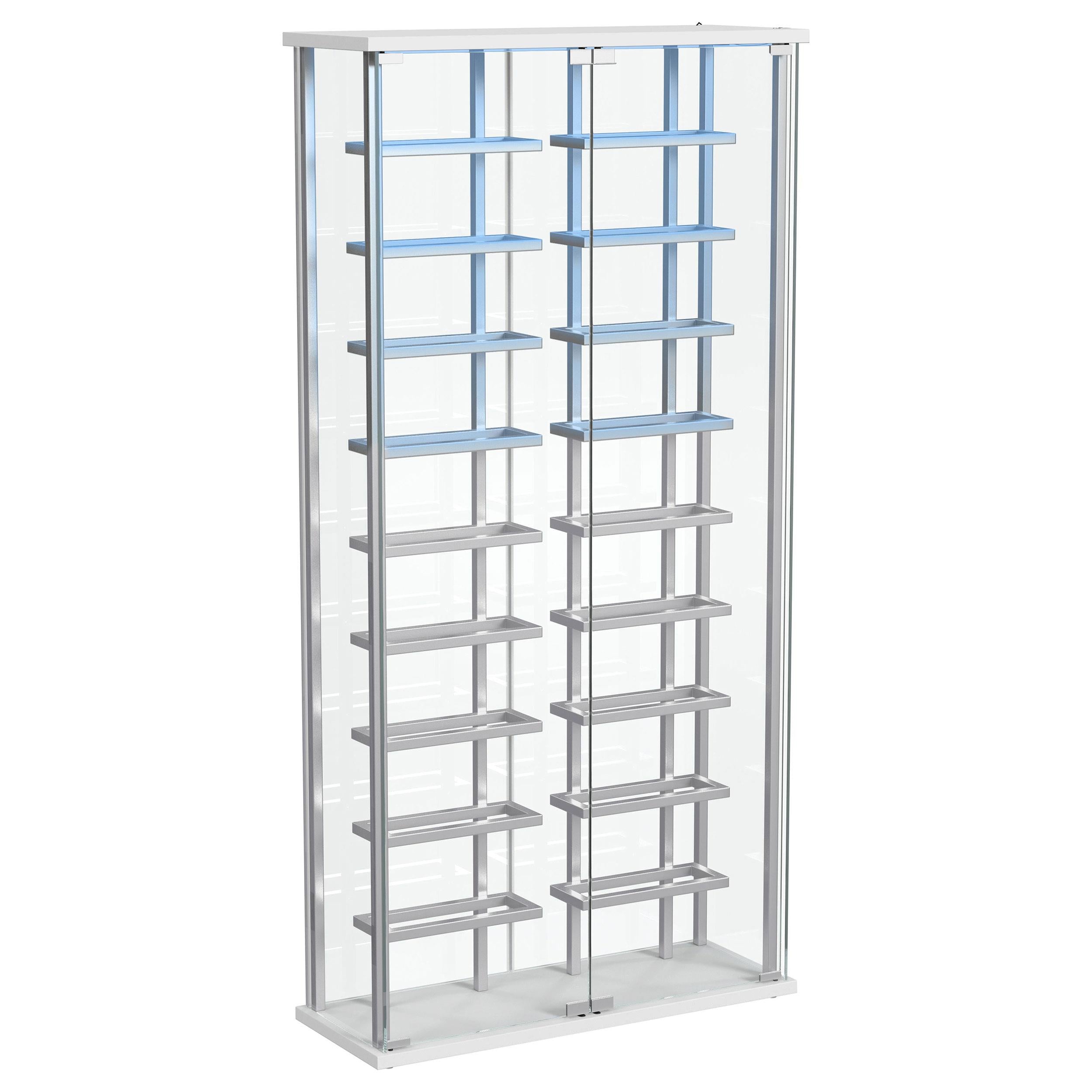 Montara Tempered Glass Wine Storage Display Curio Cabinet with LED Lighting Chrome - 182037