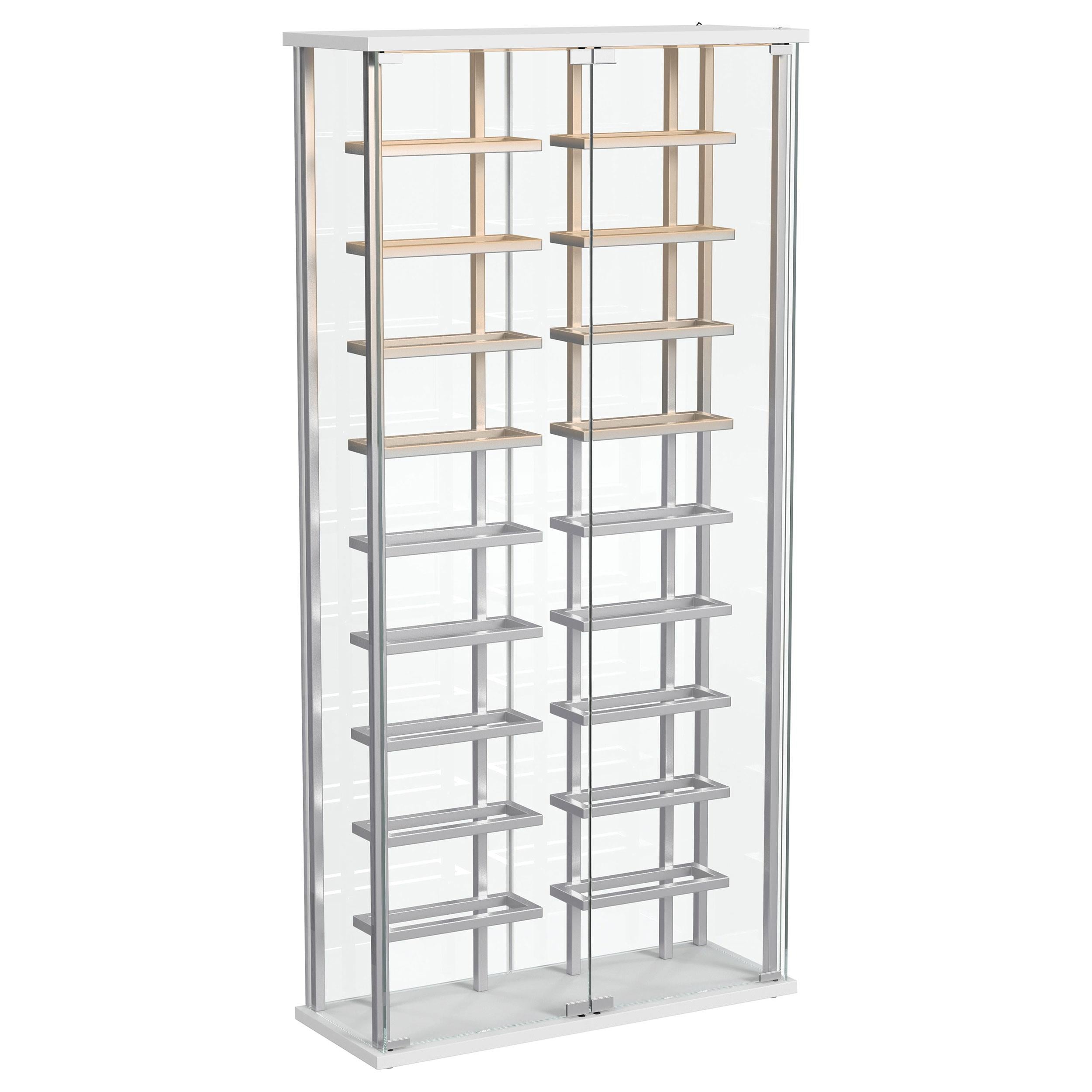 Montara Tempered Glass Wine Storage Display Curio Cabinet with LED Lighting Chrome - 182037