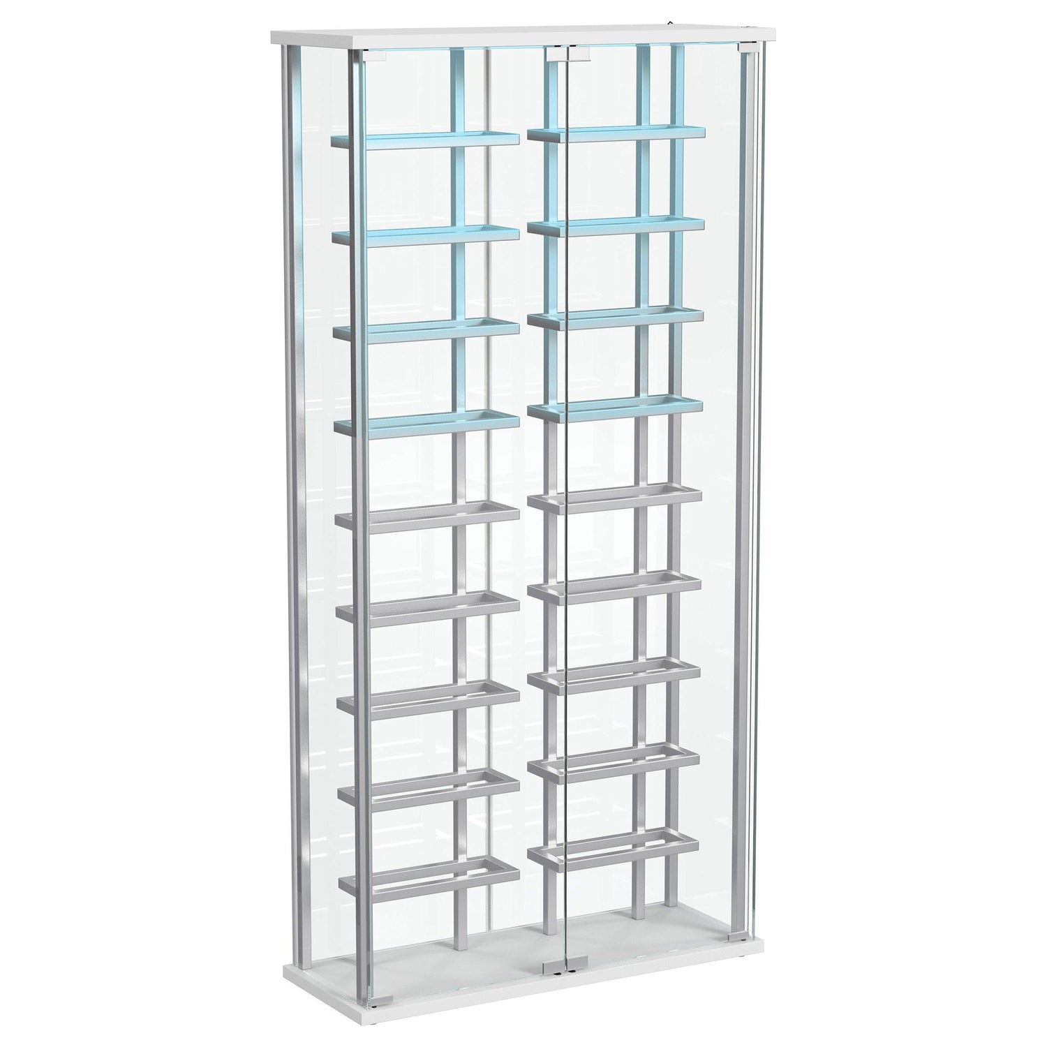 Montara Tempered Glass Wine Storage Display Curio Cabinet with LED Lighting Chrome - 182037