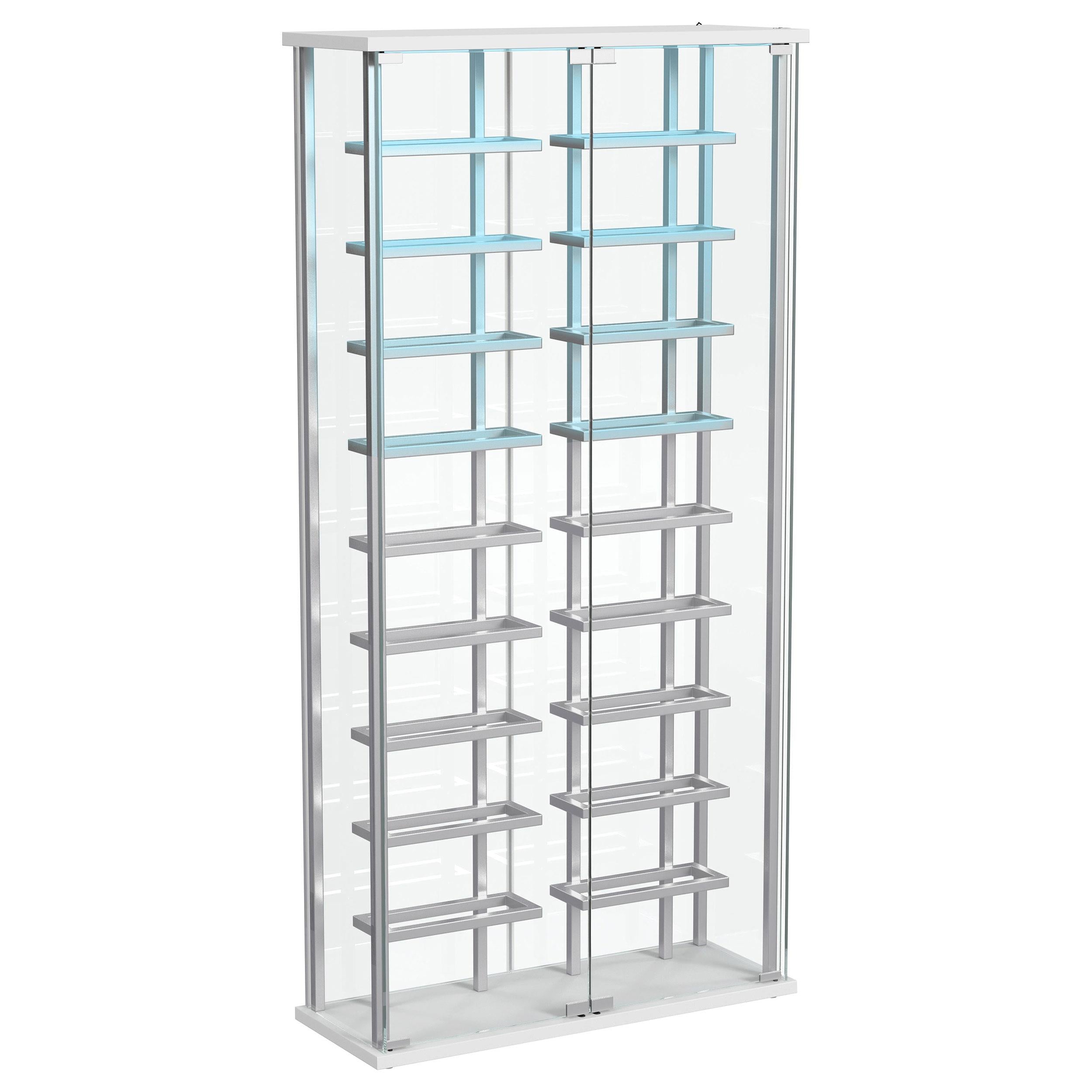 Montara Tempered Glass Wine Storage Display Curio Cabinet with LED Lighting Chrome - 182037