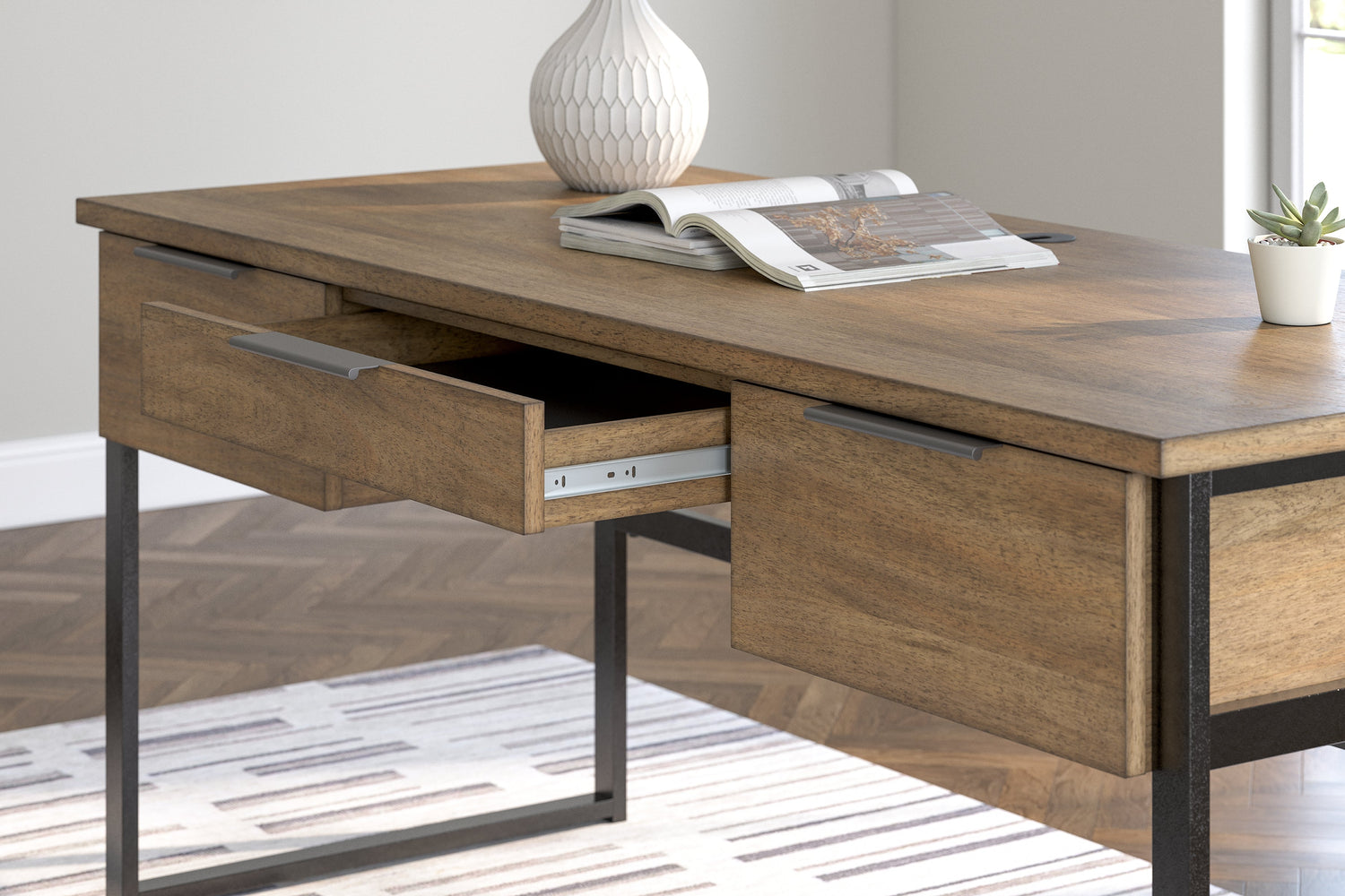 Montia Home Office Desk with Chair and Storage in Light Brown - PKG018523