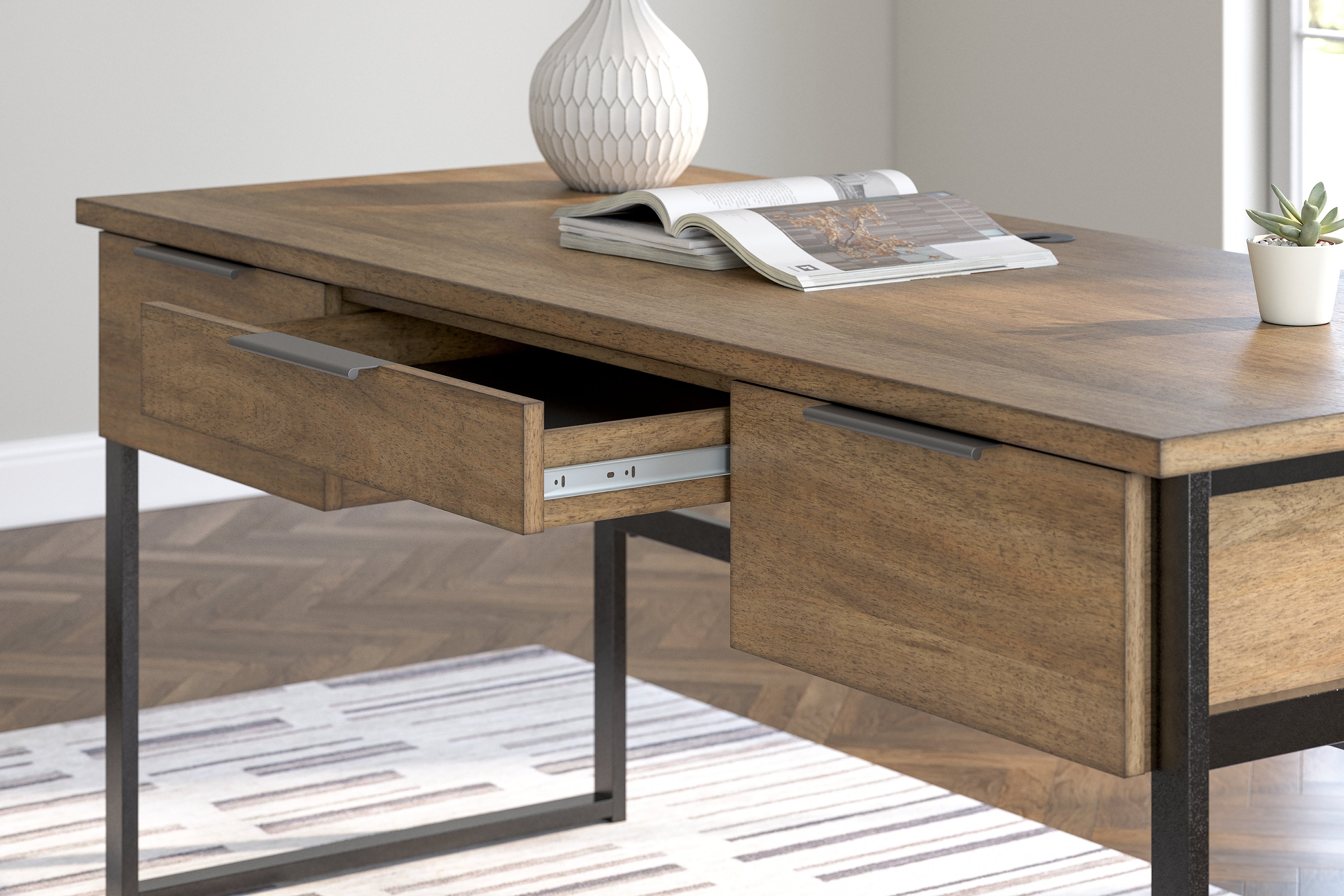 Montia Home Office Desk with Chair and Storage in Light Brown - PKG018523