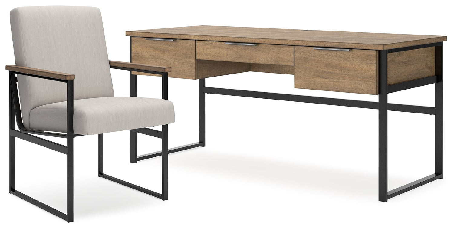 Montia Home Office Desk with Chair and Storage in Light Brown - PKG018523