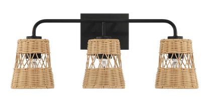Moonlit Three Lights Wall Sconce With Rattan Shade, Bathroom Lighting Fixtures Over Mirror - WLL03900601