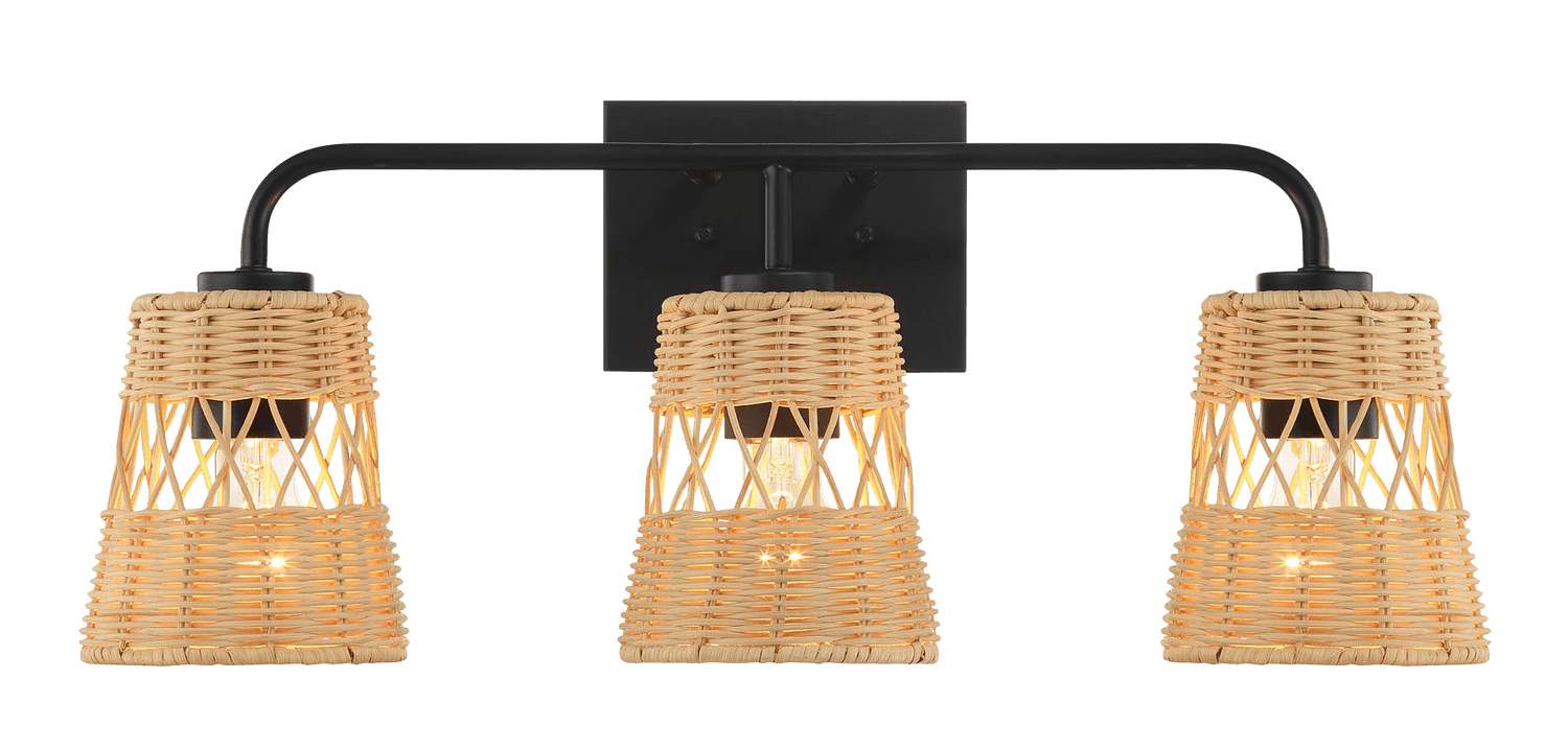 Moonlit Three Lights Wall Sconce With Rattan Shade, Bathroom Lighting Fixtures Over Mirror - WLL03900601