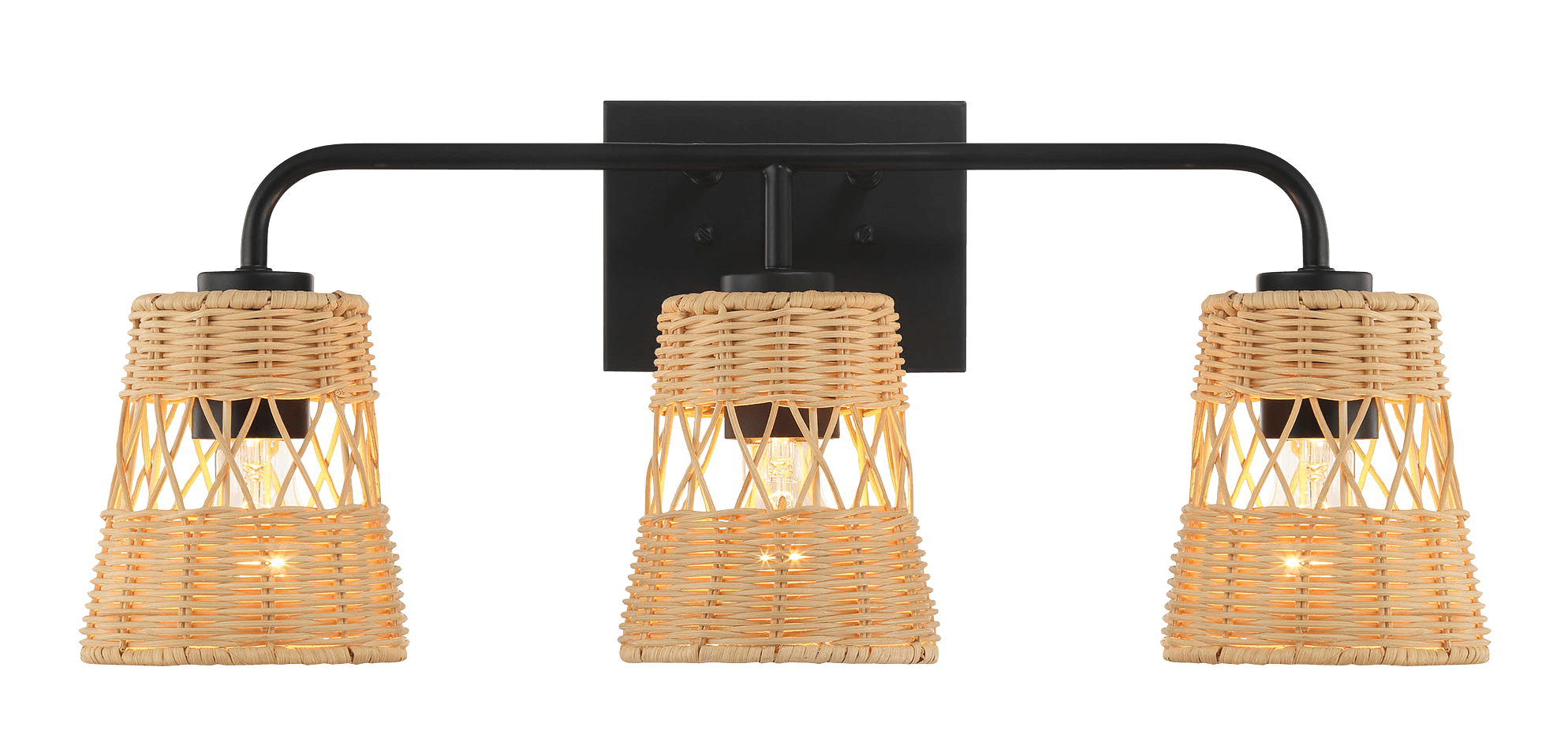 Moonlit Three Lights Wall Sconce With Rattan Shade, Bathroom Lighting Fixtures Over Mirror - WLL03900601