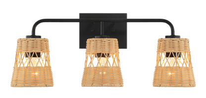 Moonlit Three Lights Wall Sconce With Rattan Shade, Bathroom Lighting Fixtures Over Mirror - WLL03900601