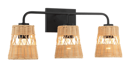Moonlit Three Lights Wall Sconce With Rattan Shade, Bathroom Lighting Fixtures Over Mirror - WLL03900601