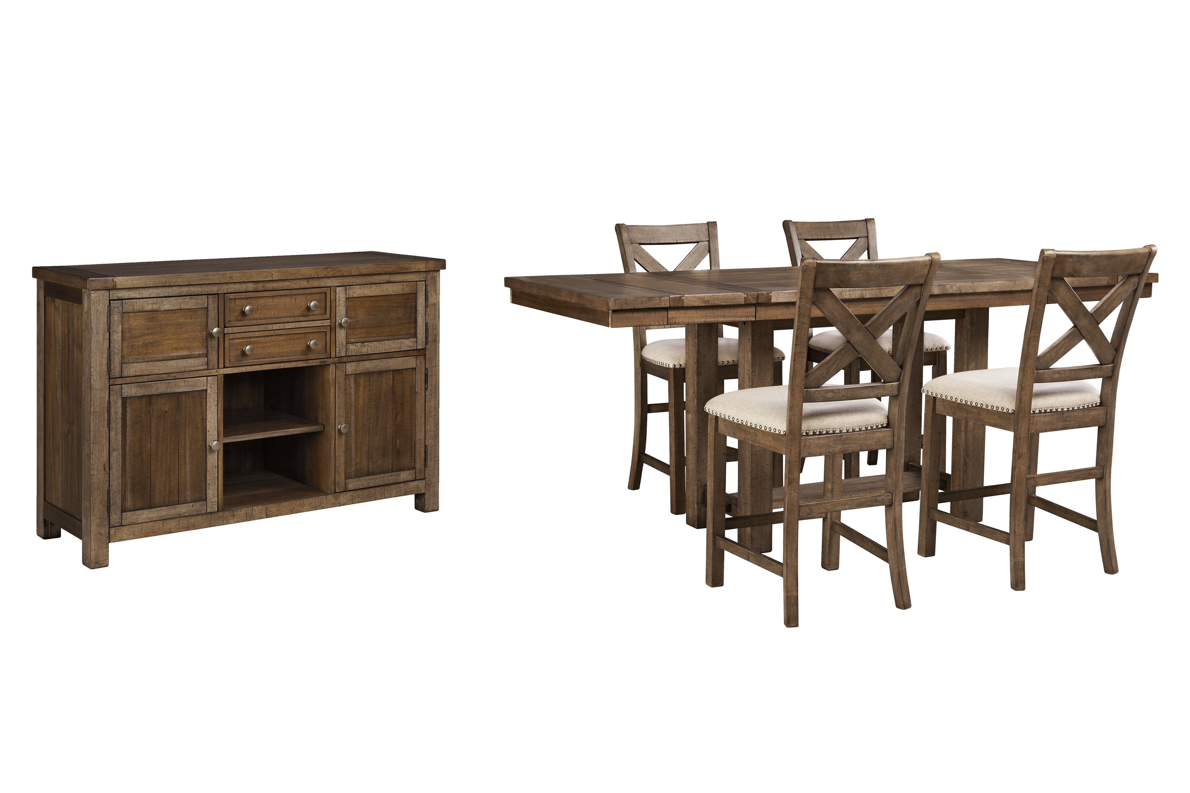 Moriville Counter Height Dining Table and 4 Barstools with Storage in Grayish Brown - PKG002107