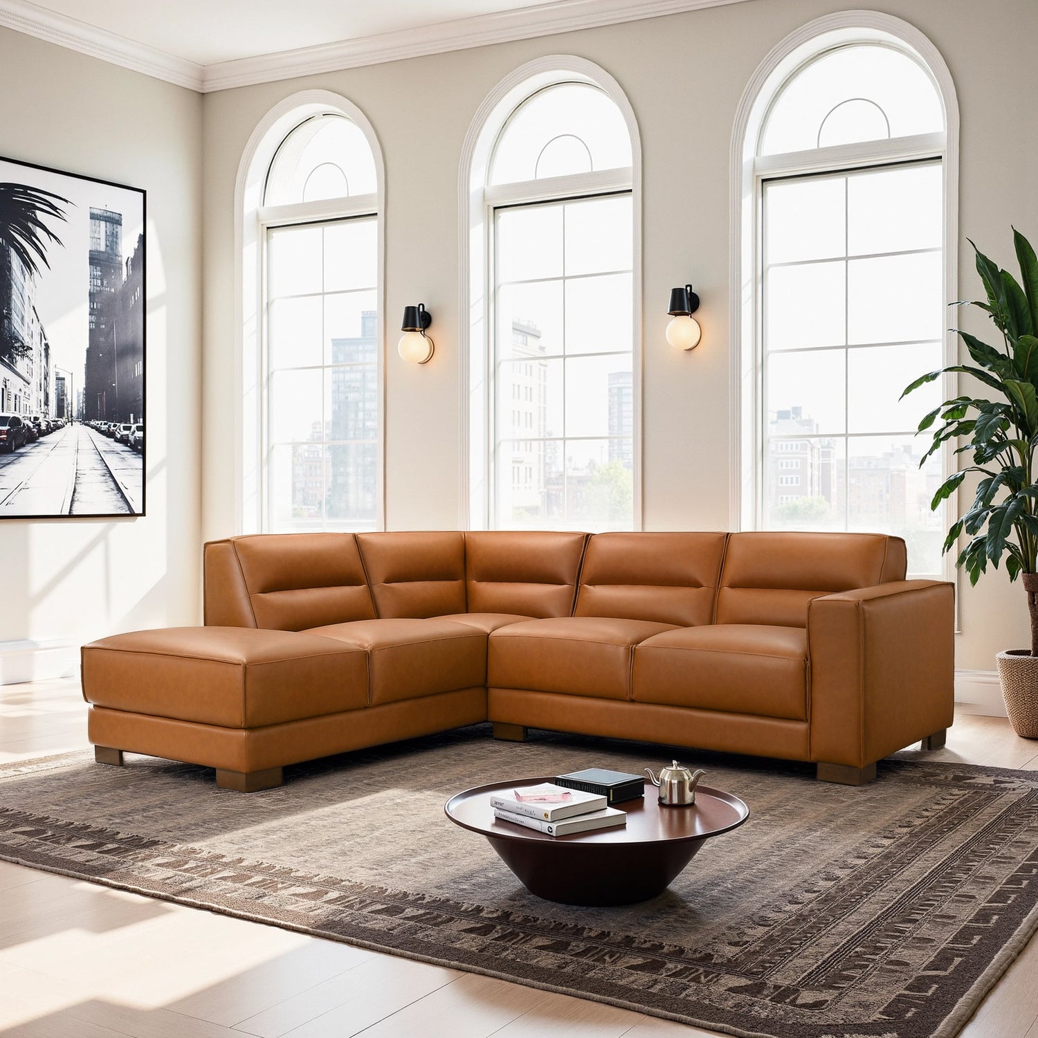 Muncie L-Shaped Sofa with Plush Cushions &amp; Walnut Wood Legs - SEC00403601