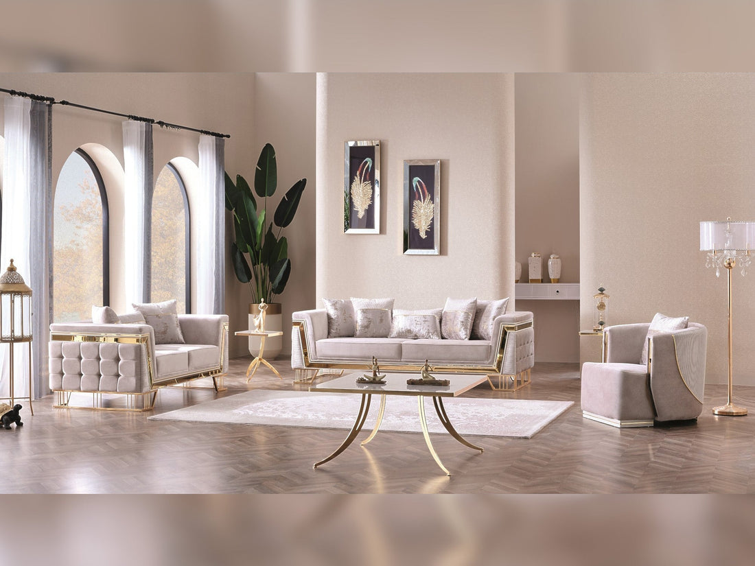 Munich 3-pieces (Sofa &amp; Loveseat &amp; Chair) Livingroom Set in Cream
