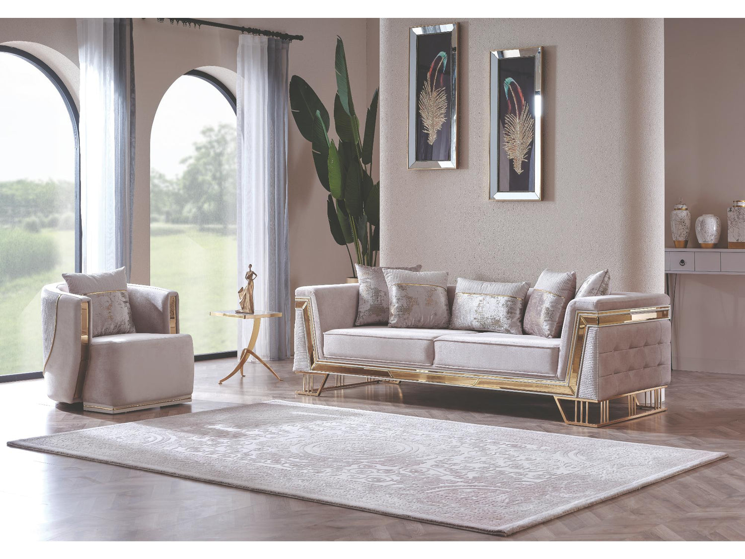 Munich 3-pieces (Sofa &amp; Loveseat &amp; Chair) Livingroom Set in Cream