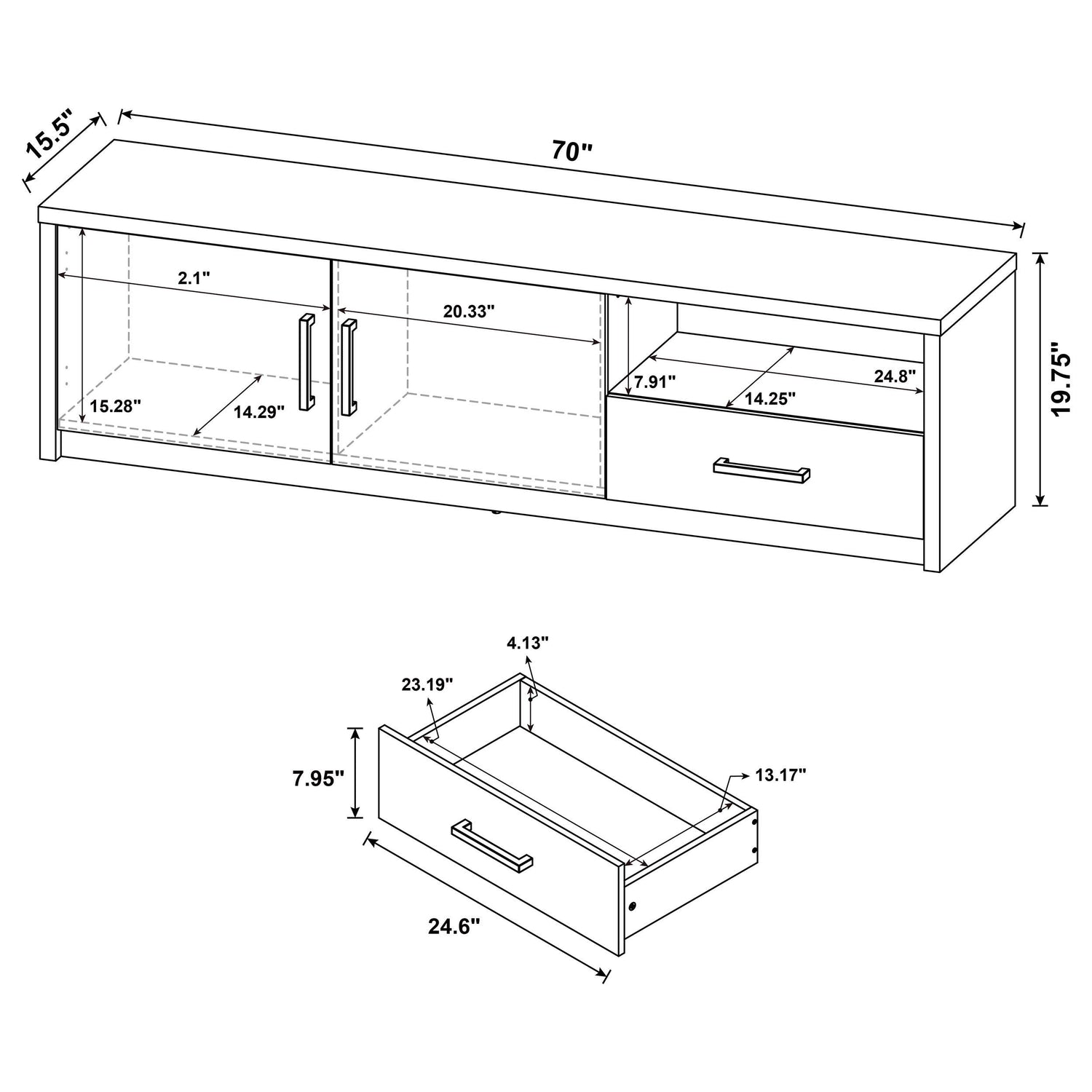 Murray 70-inch 2-door TV Stand Media Console Black - 706213