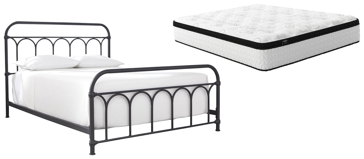 Nashburg Queen Metal Bed with Mattress in Black from Ashley - Luna Furniture