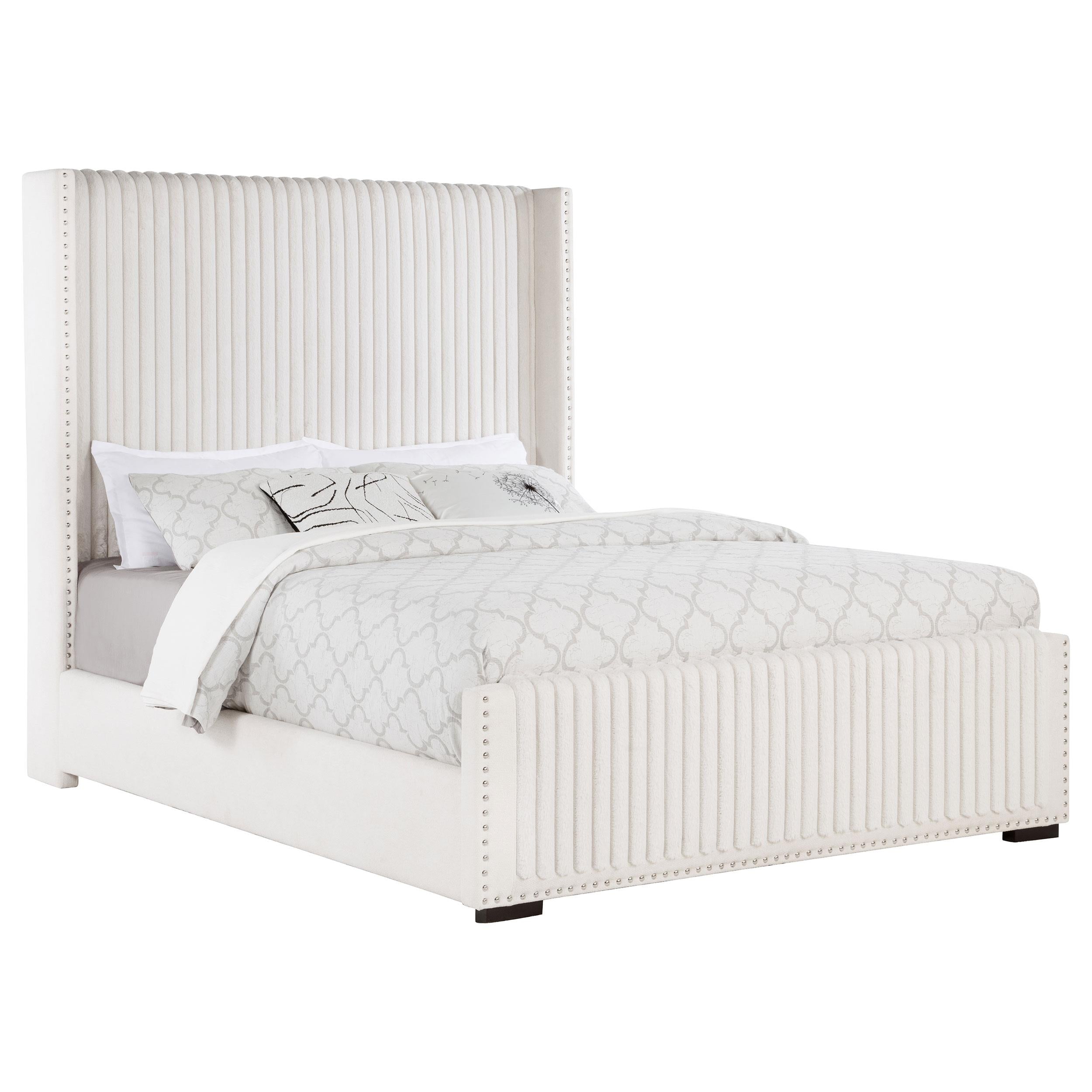 Natasha 69-inch Upholstered Queen Wingback Bed Cream - 306051Q