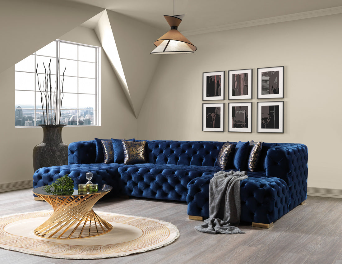 Neva Blue Velvet Double Chaise 138" Sectional - NEVABLUE-SEC