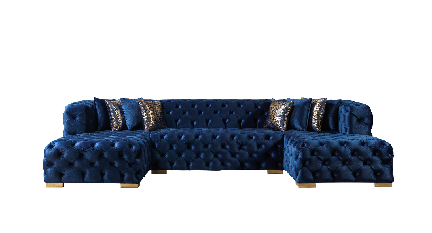 Neva Blue Velvet Double Chaise 138" Sectional - NEVABLUE-SEC