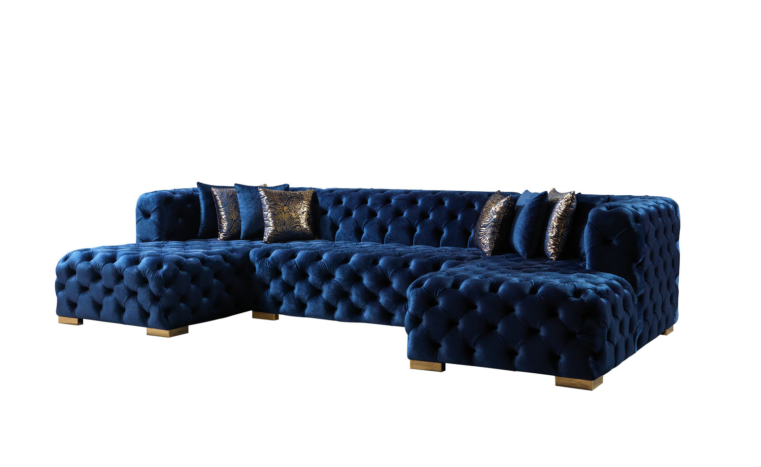 Neva Blue Velvet Double Chaise 138" Sectional - NEVABLUE-SEC