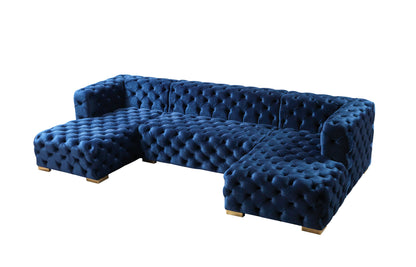 Neva Blue Velvet Double Chaise 138" Sectional - NEVABLUE-SEC