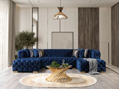 Neva Blue Velvet Double Chaise 138" Sectional - NEVABLUE-SEC