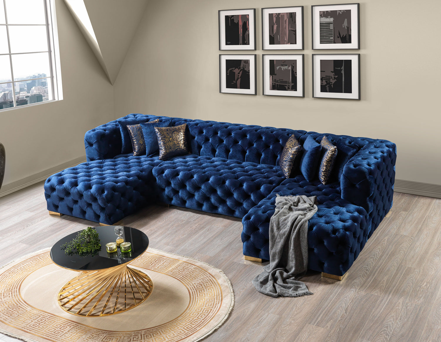 Neva Blue Velvet Double Chaise 138" Sectional - NEVABLUE-SEC