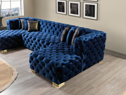 Neva Blue Velvet Double Chaise 138" Sectional - NEVABLUE-SEC