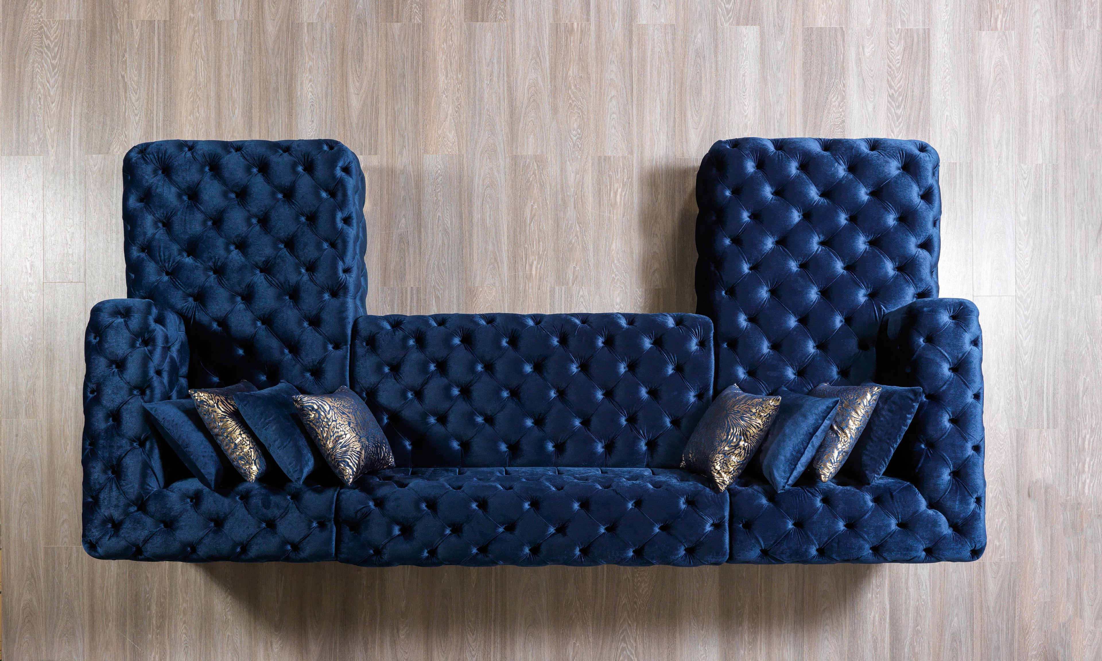 Neva Blue Velvet Double Chaise 138" Sectional - NEVABLUE-SEC
