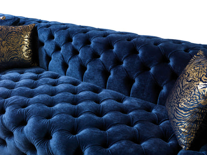 Neva Blue Velvet Double Chaise 138" Sectional - NEVABLUE-SEC
