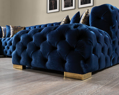Neva Blue Velvet Double Chaise 138" Sectional - NEVABLUE-SEC